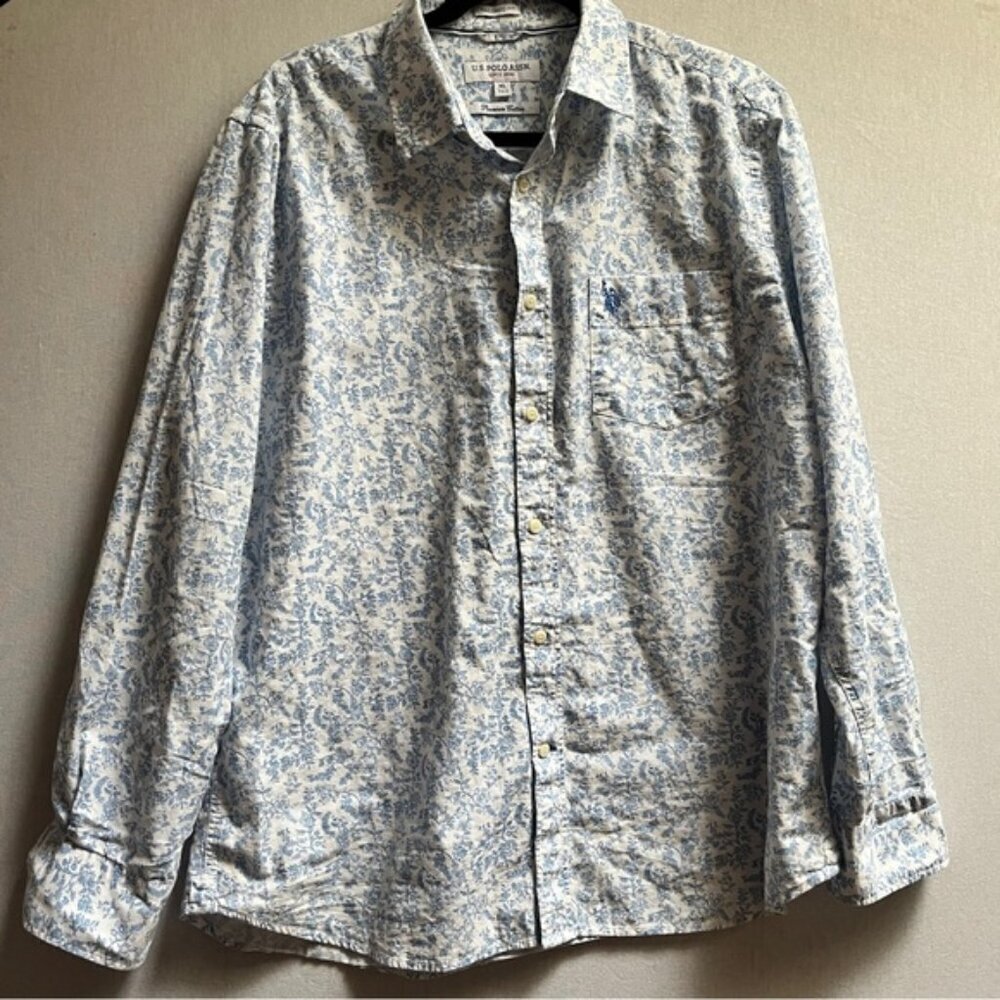 U.S. Polo Assn. Men's Floral Tailored Fit Cotton Button-Up Shirt - Size XL